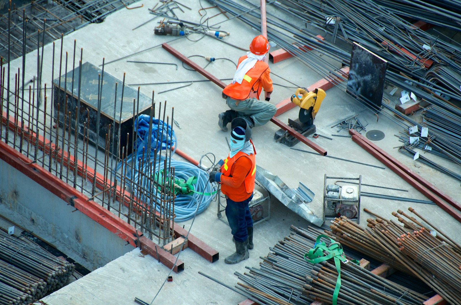 Construction team coordinating work on site